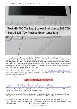 Test MB-700 Testking | Latest Braindumps MB-700 Book & MB-700 Practice Exam Questions