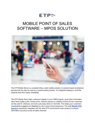 MOBILE POINT OF SALES SOFTWARE – MPOS SOLUTION