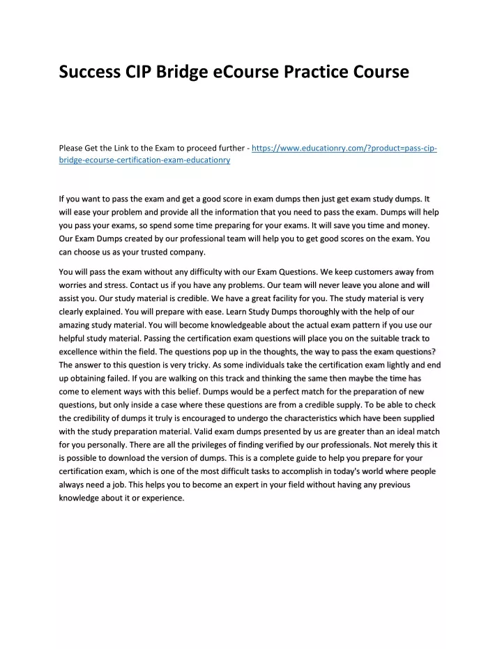 success cip bridge ecourse practice course