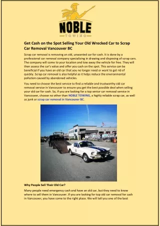 Spot Selling Your Old Wrecked Car to Scrap Car Removal Vancouver BC