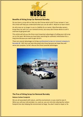 Benefits of Hiring Scrap Car Removal Burnaby