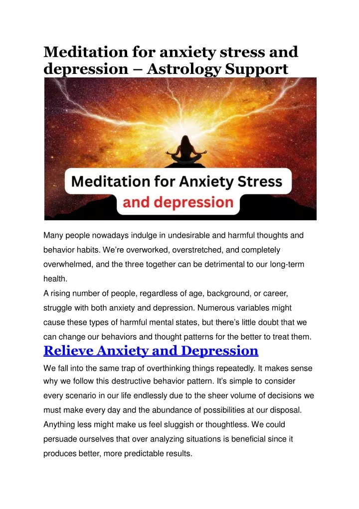 meditation for anxiety stress and depression astrology support