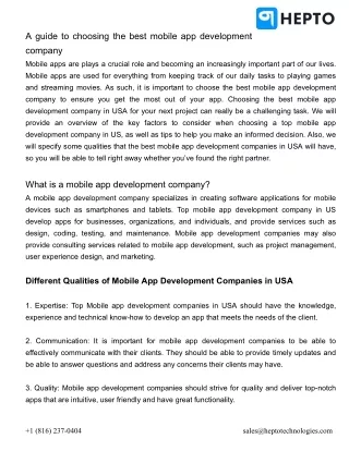 A guide to choosing the best mobile app development company