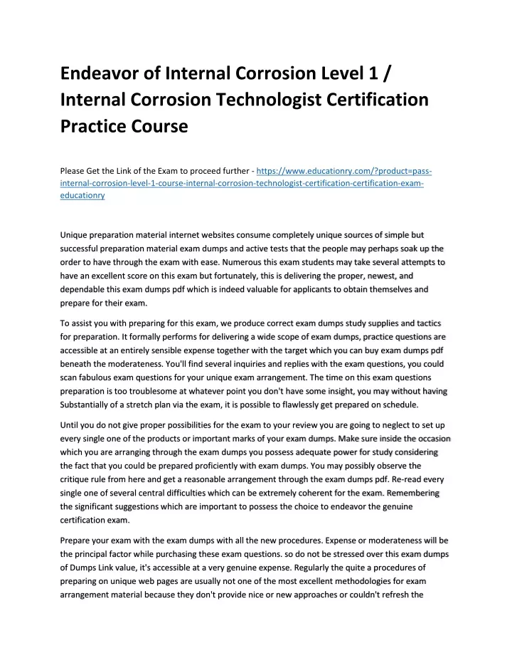 endeavor of internal corrosion level 1 internal