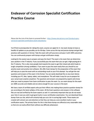 endeavor of corrosion specialist certification