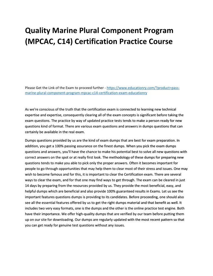 quality marine plural component program mpcac