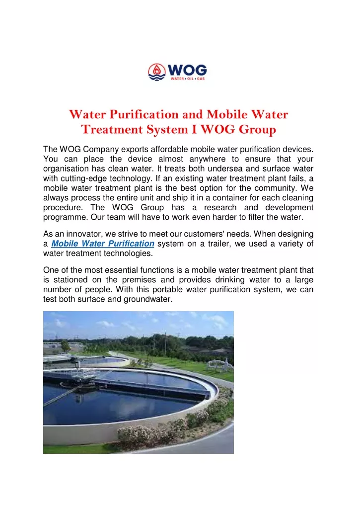 water purification and mobile water treatment