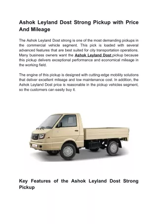 Ashok Leyland Dost Strong Pickup  With Price And Overview