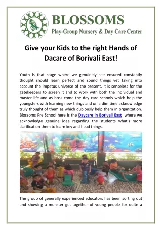 Give your Kids to the right Hands of Dacare of Borivali East