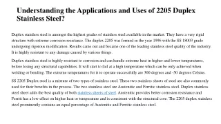 understanding the applications and uses of 2205 duplex stainless steel