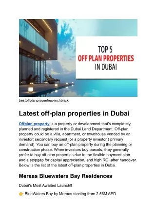 Latest off plan properties in Dubai