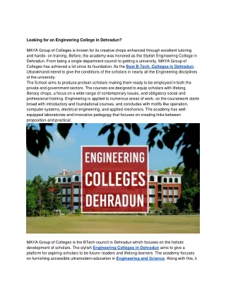Looking for an Engineering College in Dehradun?