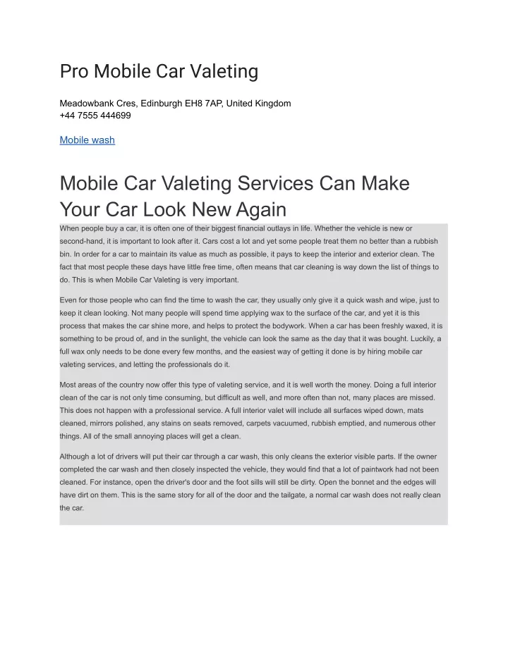 pro mobile car valeting