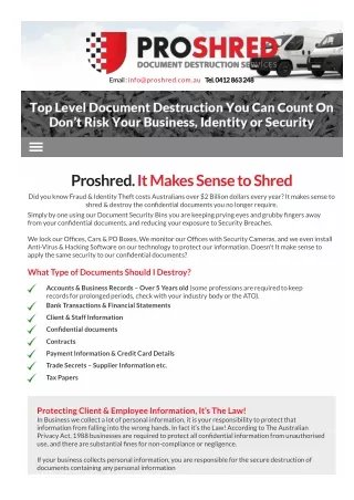email info@proshred com au tel 0412 863 248