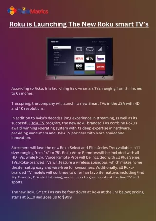 Roku is Launching The New Roku smart TV’s