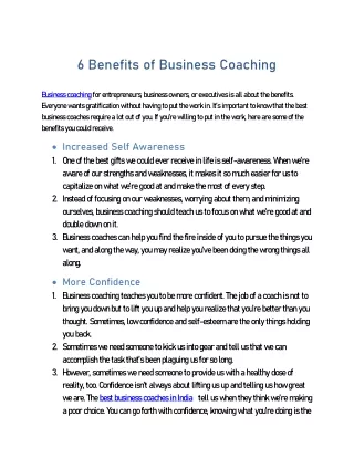 6 Benefits of Business Coaching