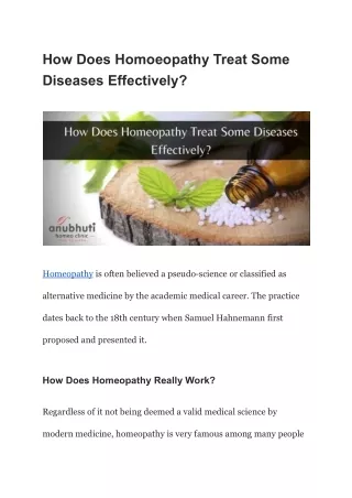 How Does Homoeopathy Treat Some Diseases Effectively