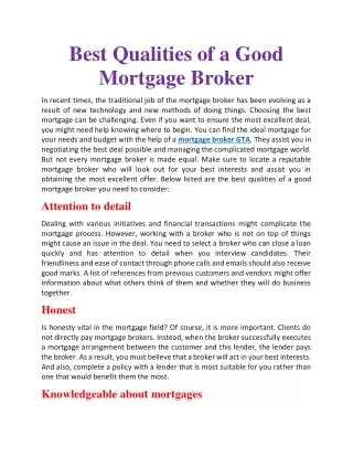 Best qualities of a good mortgage broker