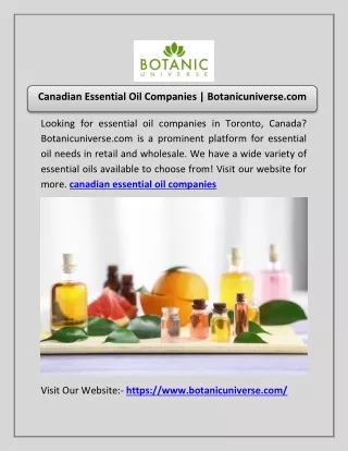 Canadian Essential Oil Companies | Botanicuniverse.com