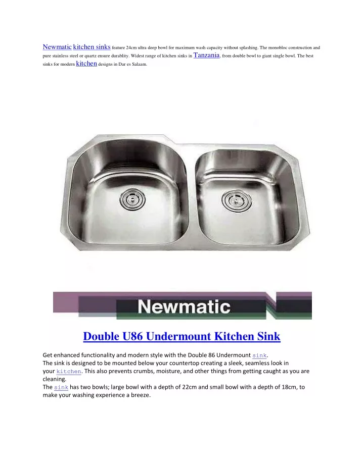 newmatic kitchen sinks feature 24cm ultra deep
