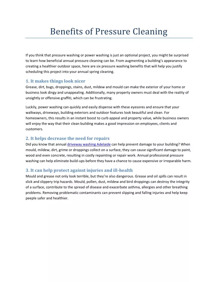 benefits of pressure cleaning