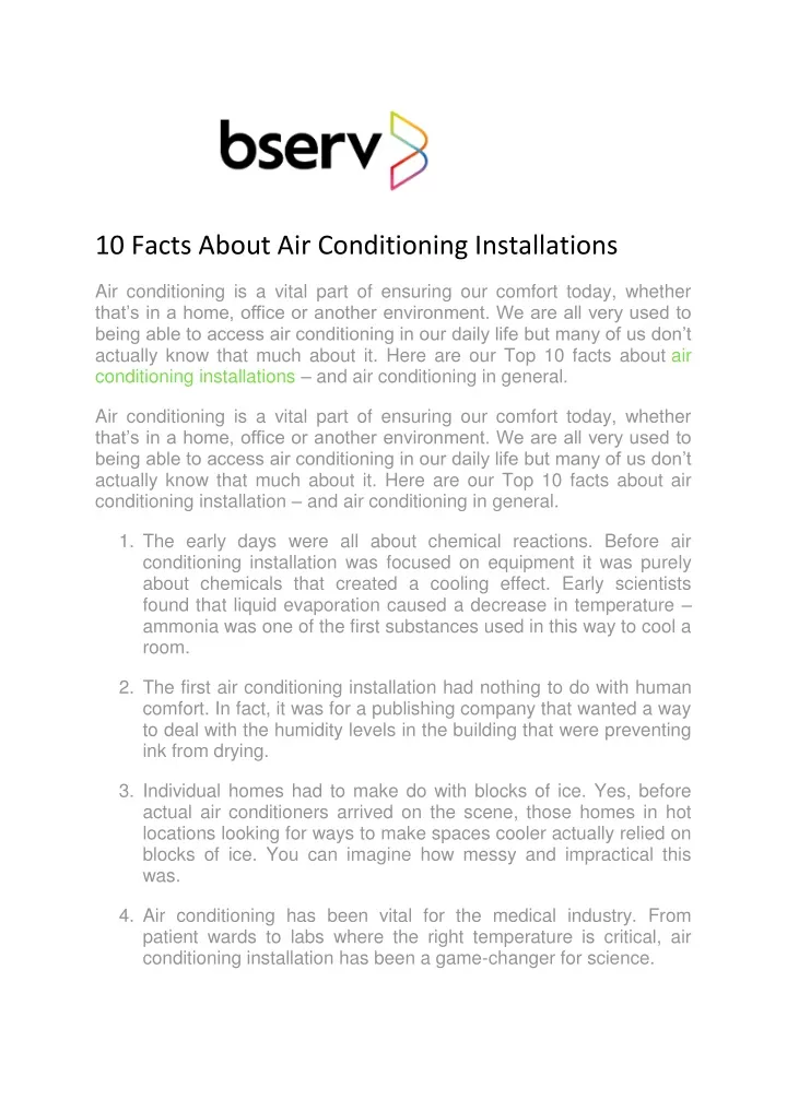 10 facts about air conditioning installations