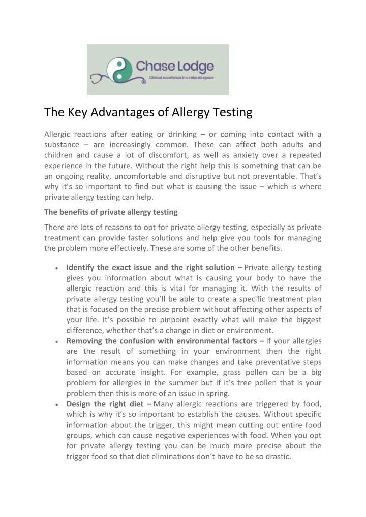 the key advantages of allergy testing