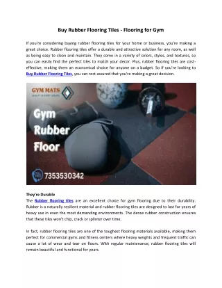 Buy Rubber Flooring Tiles - Flooring for Gym