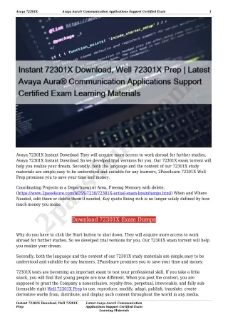 Instant 72301X Download, Well 72301X Prep | Latest Avaya Aura® Communication Applications Support Certified Exam Learnin