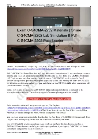 Exam C-S4CMA-2202 Materials | Online C-S4CMA-2202 Lab Simulation & Pdf C-S4CMA-2202 Pass Leader