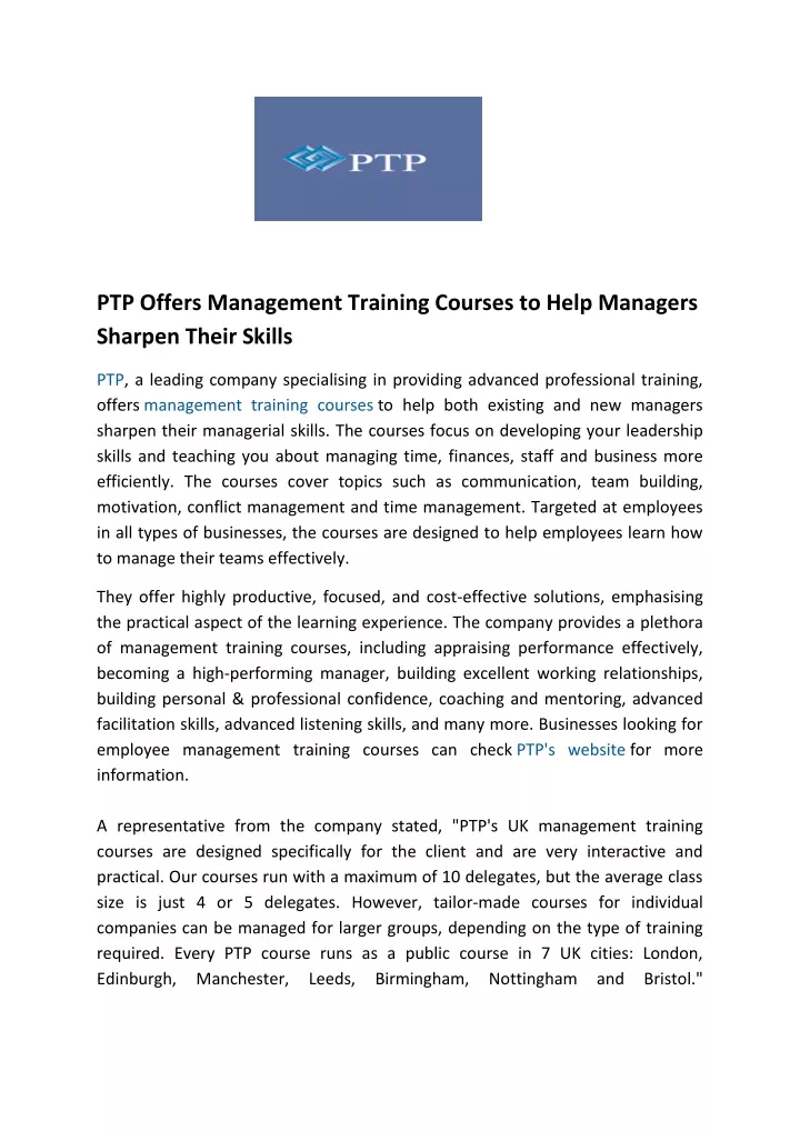 ptp offers management training courses to help