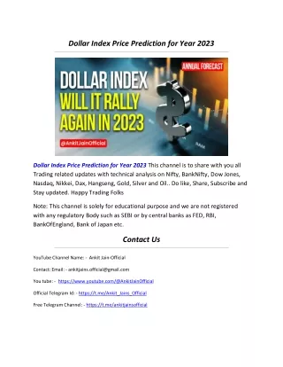 Dollar Index Price Prediction for Year 2023