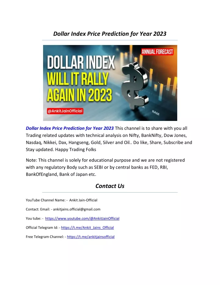 Dollar Index Price Prediction For Year 2023 N 