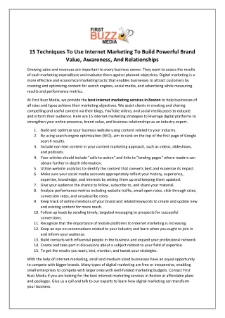 15 Techniques To Use Internet Marketing To Build Powerful Brand Value, Awareness