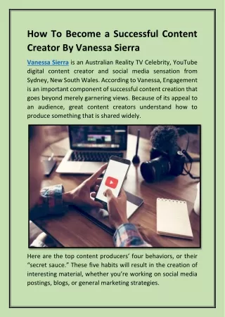 How To Become a Successful Content Creator By Vanessa Sierra