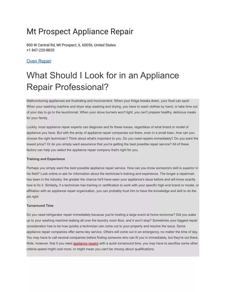 mt prospect appliance repair
