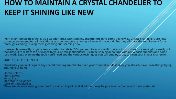 how to maintain a crystal chandelier to keep it shining like new
