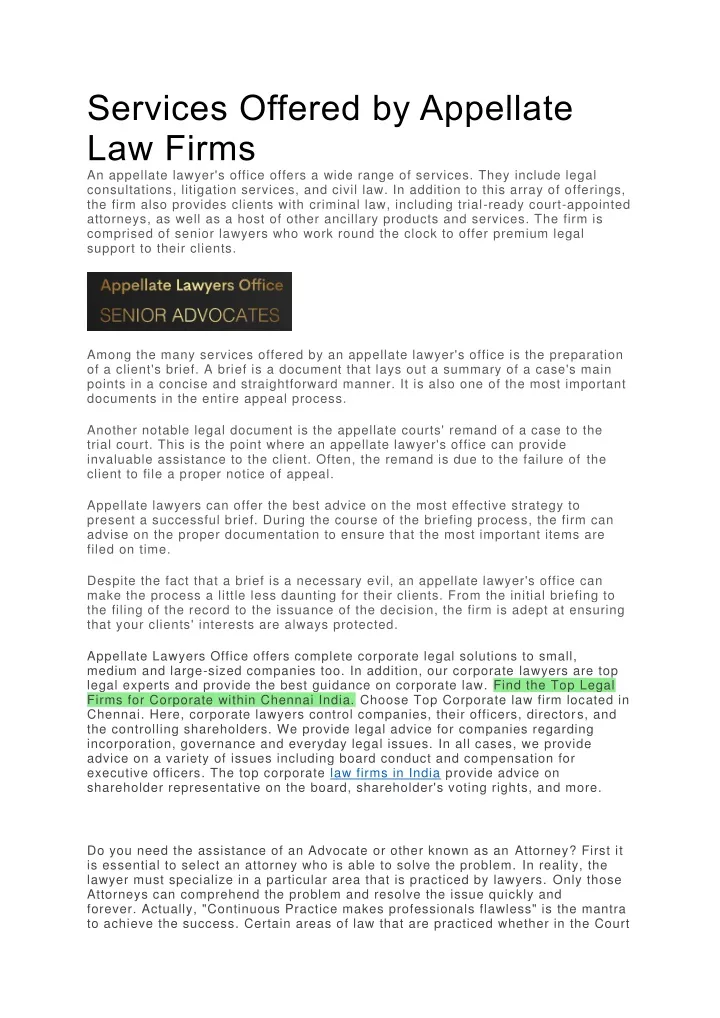 services offered by appellate law firms