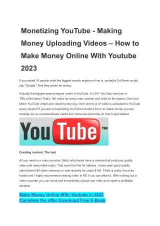 Monetizing YouTube - Making Money Uploading Videos – How to Make Money Online With Youtube 2023