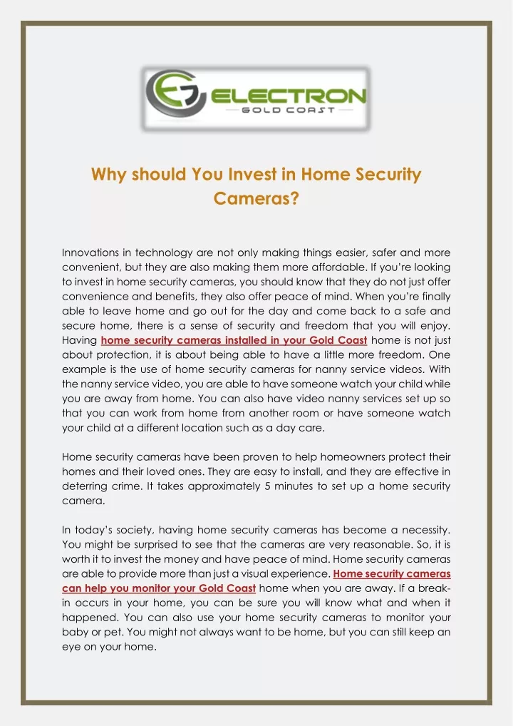 why should you invest in home security cameras