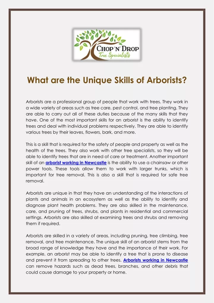 what are the unique skills of arborists