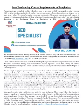 free freelancing course requirements in bangladesh