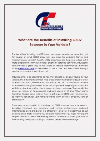 What are the Benefits of Installing OBD2 Scanner in Your Vehicle