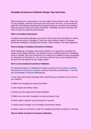 canadian ecommerce website design tips and tricks
