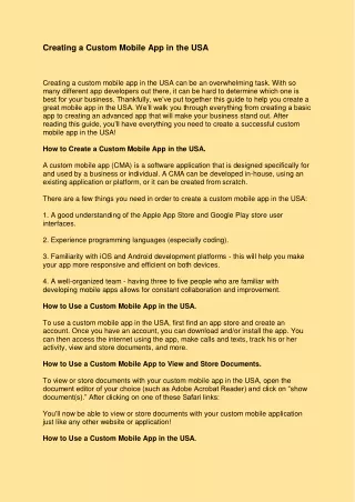creating a custom mobile app in the usa