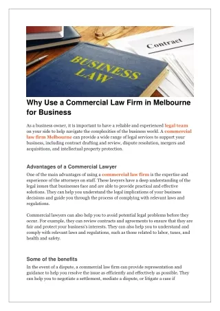 Why Use a Commercial Law Firm in Melbourne for Business