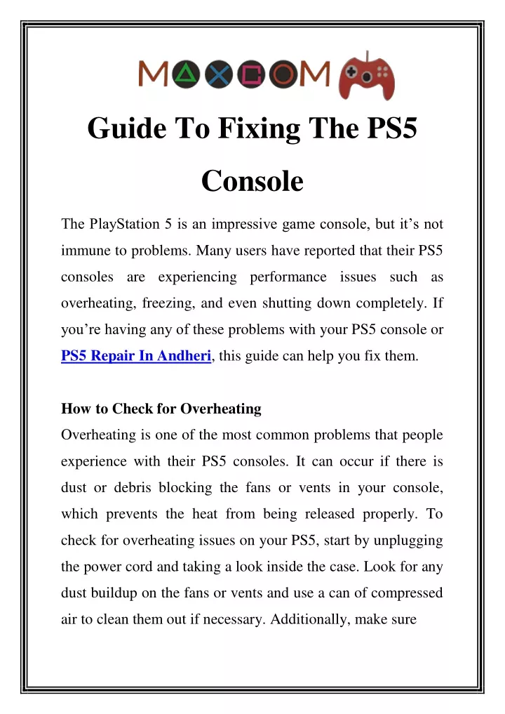 guide to fixing the ps5