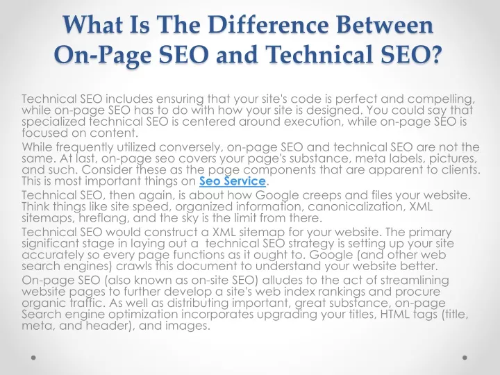 what is the difference between on page seo and technical seo