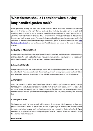 What factors should I consider when buying long handled garden tools