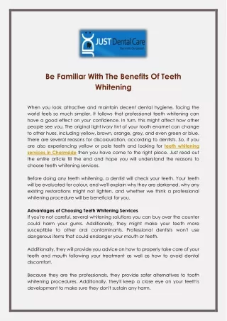 Be Familiar With The Benefits Of Teeth Whitening